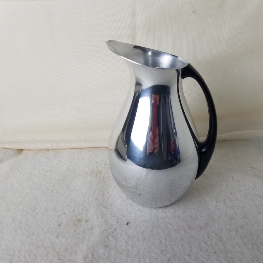 Vntg Aluminum Pitcher Black Handle Mid Century Modern‎ Puralum PotugalBeverage